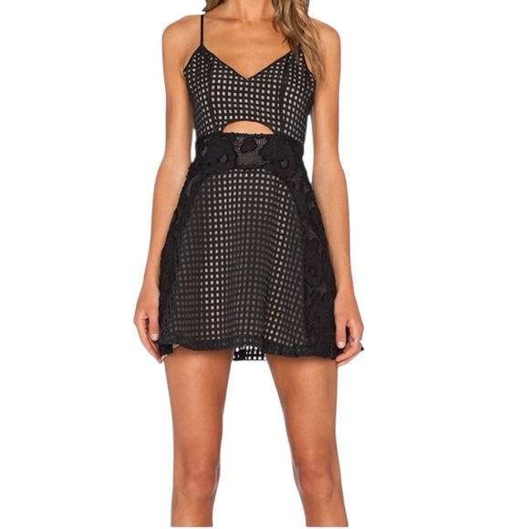 NBD Revolve In A Dream mini black nude fit & flare dress Small floral  cocktail